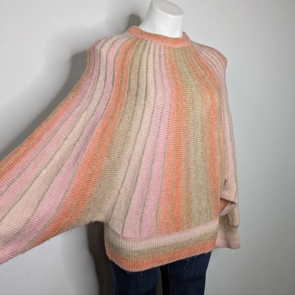 NWT Molly Bracken orange pink tan batwing sleeve sweater M - Picture 4 of 9